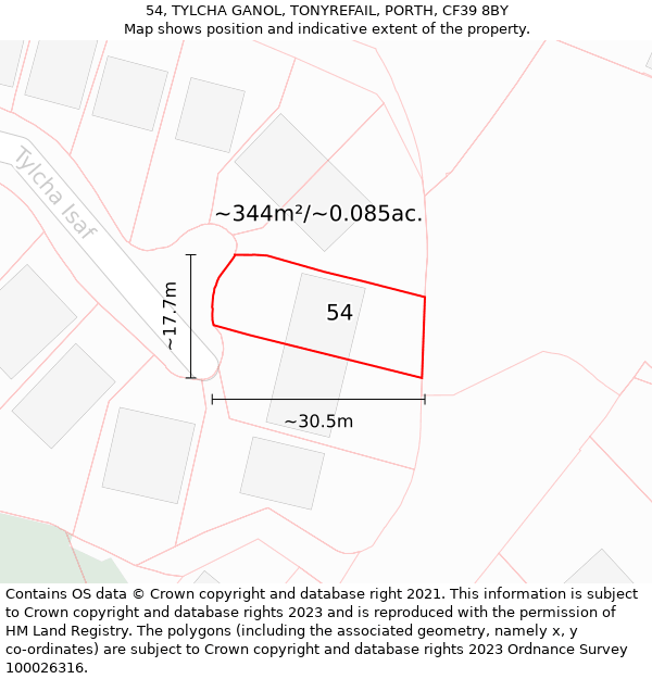 54, TYLCHA GANOL, TONYREFAIL, PORTH, CF39 8BY: Plot and title map