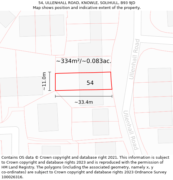 54, ULLENHALL ROAD, KNOWLE, SOLIHULL, B93 9JD: Plot and title map