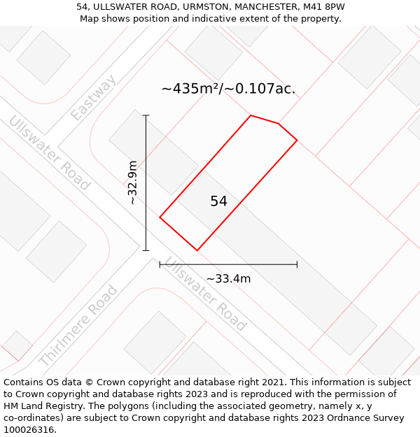 54, ULLSWATER ROAD, URMSTON, MANCHESTER, M41 8PW: Plot and title map