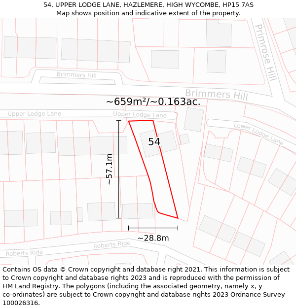 54, UPPER LODGE LANE, HAZLEMERE, HIGH WYCOMBE, HP15 7AS: Plot and title map