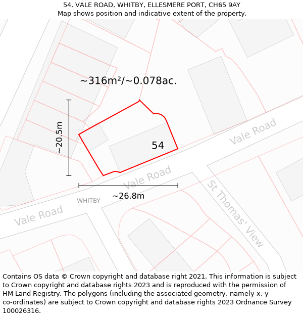 54, VALE ROAD, WHITBY, ELLESMERE PORT, CH65 9AY: Plot and title map