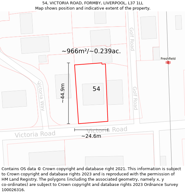 54, VICTORIA ROAD, FORMBY, LIVERPOOL, L37 1LL: Plot and title map