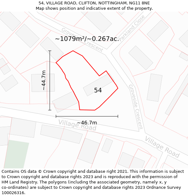 54, VILLAGE ROAD, CLIFTON, NOTTINGHAM, NG11 8NE: Plot and title map