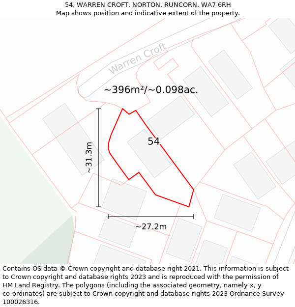 54, WARREN CROFT, NORTON, RUNCORN, WA7 6RH: Plot and title map