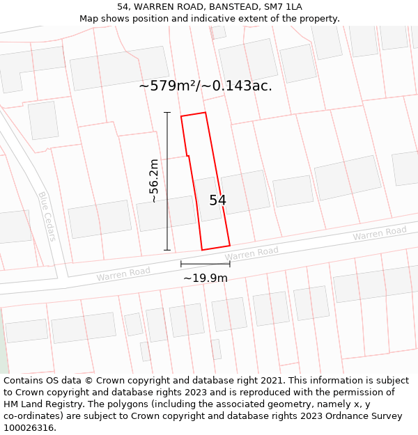 54, WARREN ROAD, BANSTEAD, SM7 1LA: Plot and title map