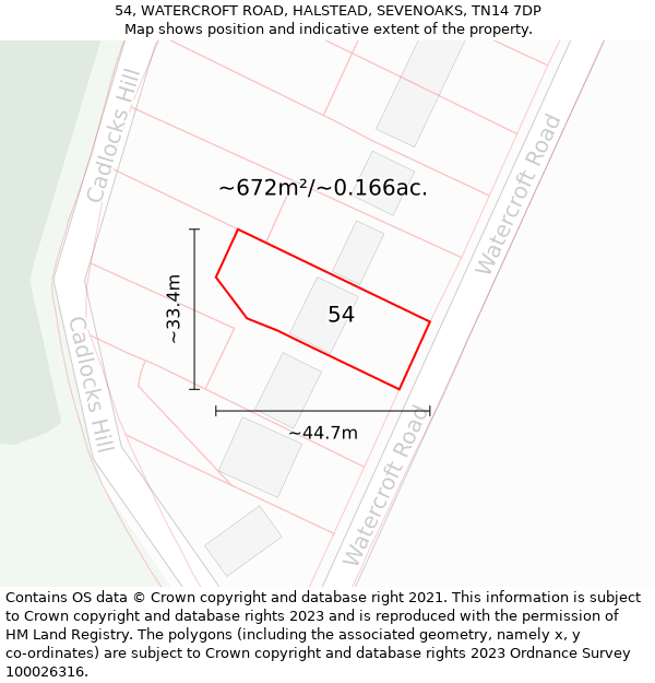 54, WATERCROFT ROAD, HALSTEAD, SEVENOAKS, TN14 7DP: Plot and title map