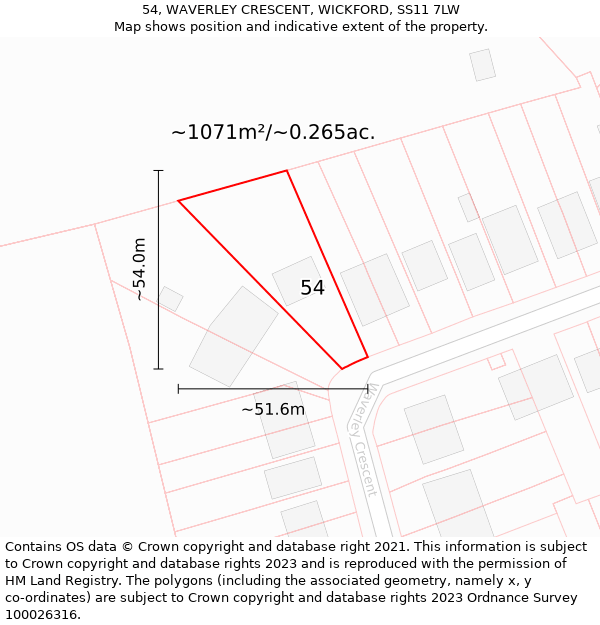 54, WAVERLEY CRESCENT, WICKFORD, SS11 7LW: Plot and title map