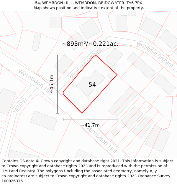 54, WEMBDON HILL, WEMBDON, BRIDGWATER, TA6 7PX: Plot and title map