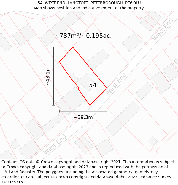 54, WEST END, LANGTOFT, PETERBOROUGH, PE6 9LU: Plot and title map