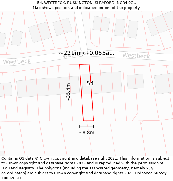 54, WESTBECK, RUSKINGTON, SLEAFORD, NG34 9GU: Plot and title map