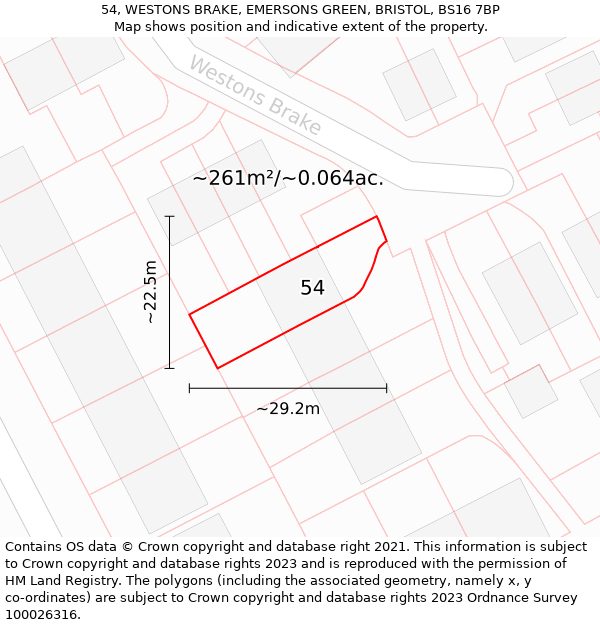 54, WESTONS BRAKE, EMERSONS GREEN, BRISTOL, BS16 7BP: Plot and title map