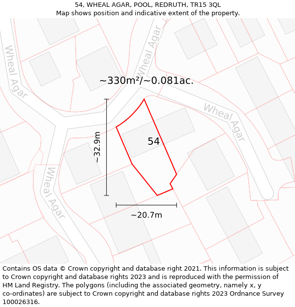 54, WHEAL AGAR, POOL, REDRUTH, TR15 3QL: Plot and title map