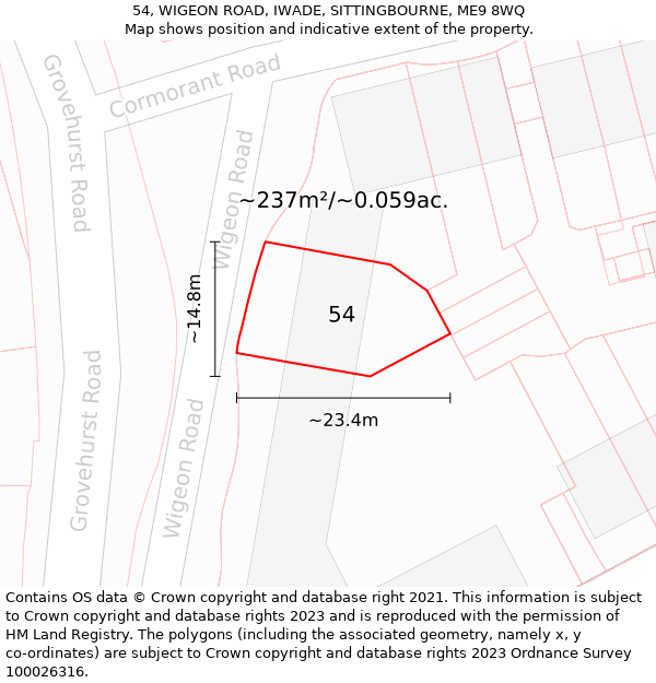 54, WIGEON ROAD, IWADE, SITTINGBOURNE, ME9 8WQ: Plot and title map