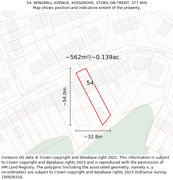 54, WINDMILL AVENUE, KIDSGROVE, STOKE-ON-TRENT, ST7 4HS: Plot and title map