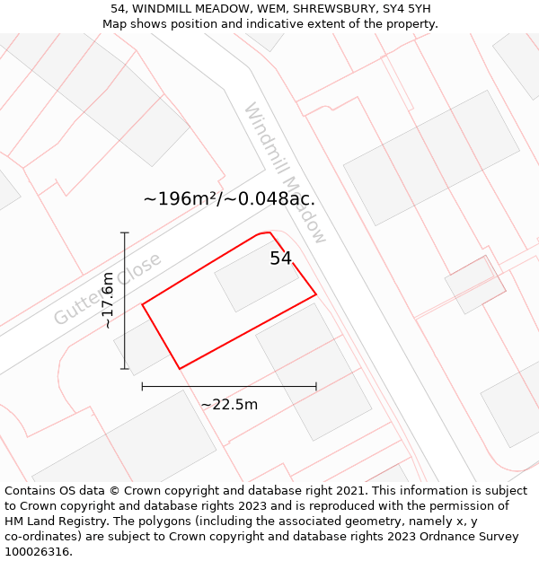 54, WINDMILL MEADOW, WEM, SHREWSBURY, SY4 5YH: Plot and title map