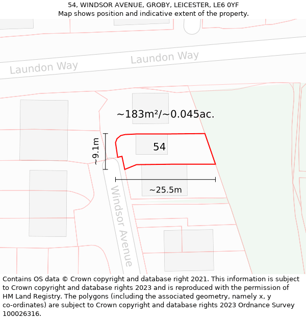 54, WINDSOR AVENUE, GROBY, LEICESTER, LE6 0YF: Plot and title map
