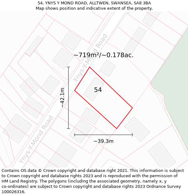 54, YNYS Y MOND ROAD, ALLTWEN, SWANSEA, SA8 3BA: Plot and title map