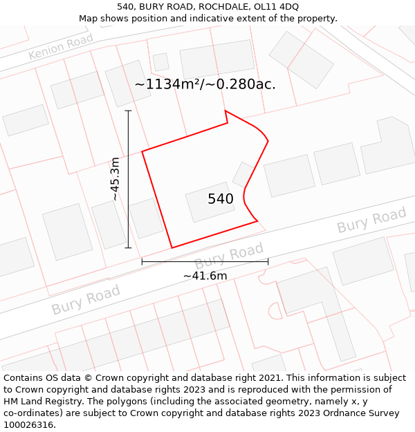 540, BURY ROAD, ROCHDALE, OL11 4DQ: Plot and title map