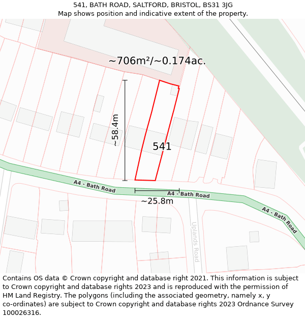 541, BATH ROAD, SALTFORD, BRISTOL, BS31 3JG: Plot and title map