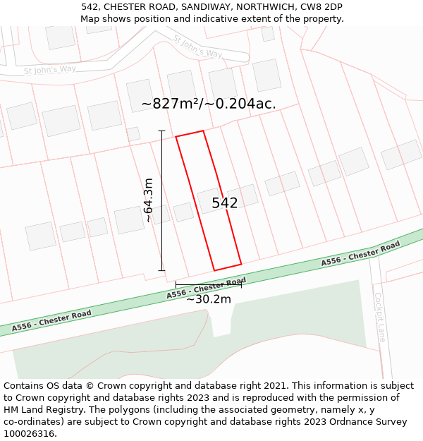 542, CHESTER ROAD, SANDIWAY, NORTHWICH, CW8 2DP: Plot and title map