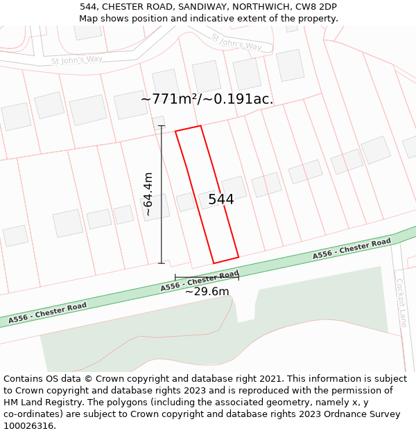 544, CHESTER ROAD, SANDIWAY, NORTHWICH, CW8 2DP: Plot and title map