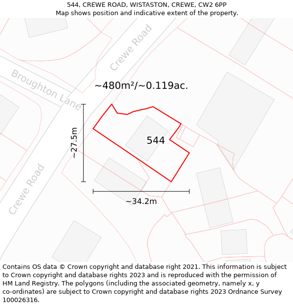 544, CREWE ROAD, WISTASTON, CREWE, CW2 6PP: Plot and title map