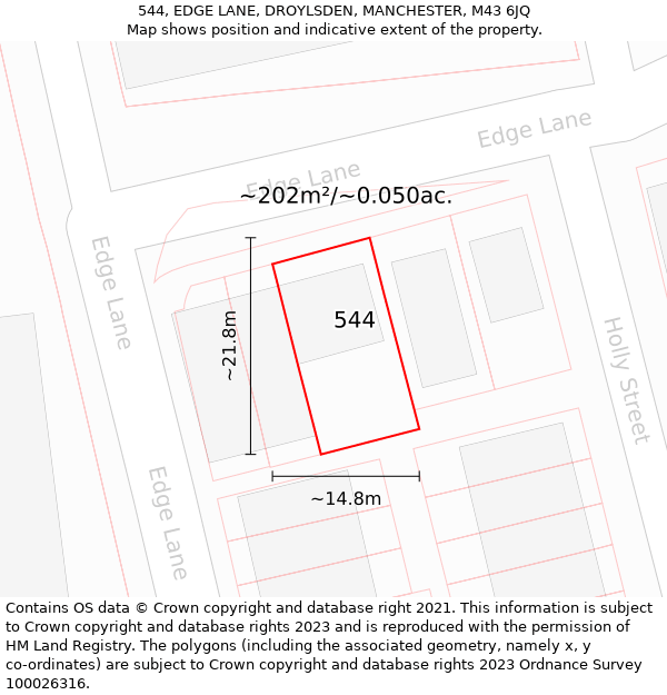 544, EDGE LANE, DROYLSDEN, MANCHESTER, M43 6JQ: Plot and title map