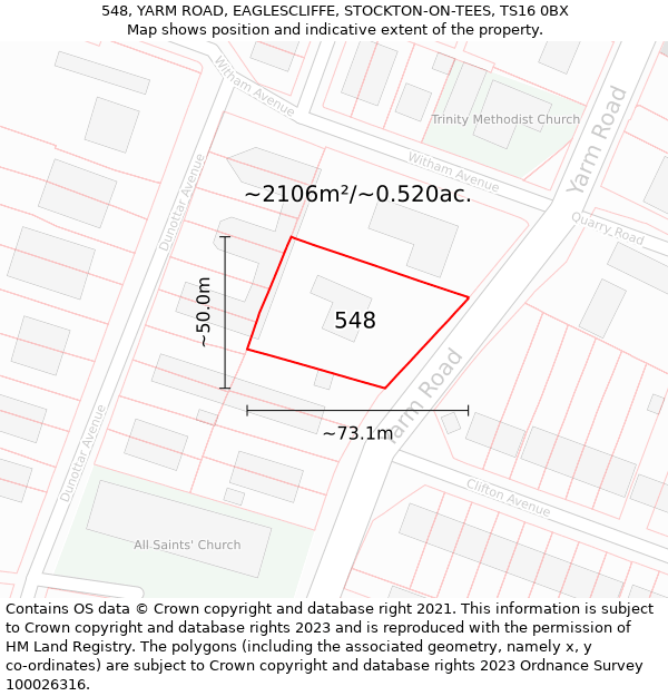 548, YARM ROAD, EAGLESCLIFFE, STOCKTON-ON-TEES, TS16 0BX: Plot and title map