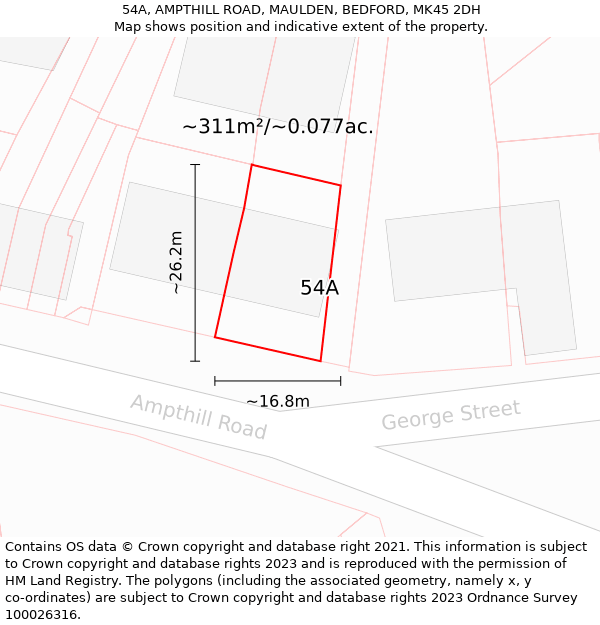 54A, AMPTHILL ROAD, MAULDEN, BEDFORD, MK45 2DH: Plot and title map