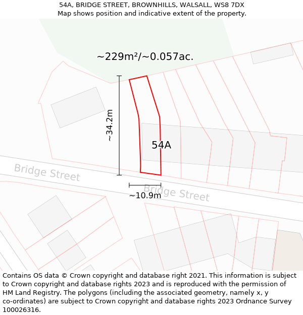 54A, BRIDGE STREET, BROWNHILLS, WALSALL, WS8 7DX: Plot and title map