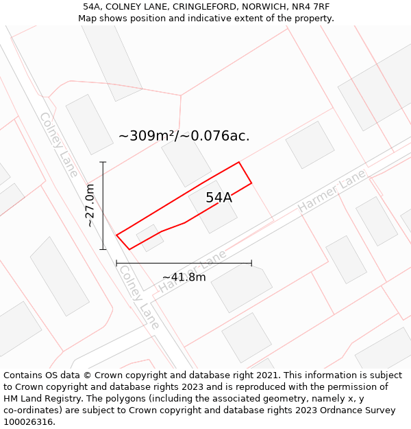 54A, COLNEY LANE, CRINGLEFORD, NORWICH, NR4 7RF: Plot and title map
