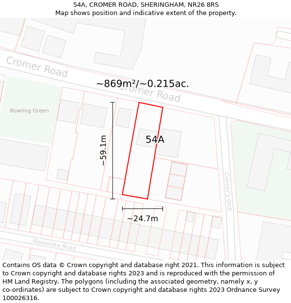 54A, CROMER ROAD, SHERINGHAM, NR26 8RS: Plot and title map