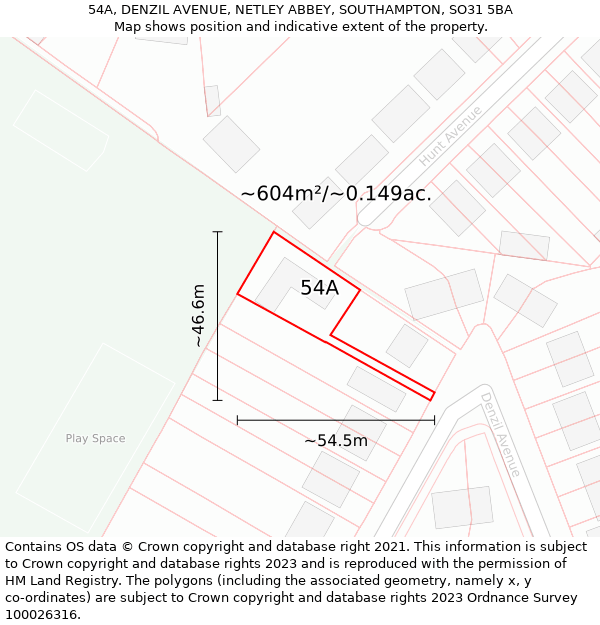 54A, DENZIL AVENUE, NETLEY ABBEY, SOUTHAMPTON, SO31 5BA: Plot and title map