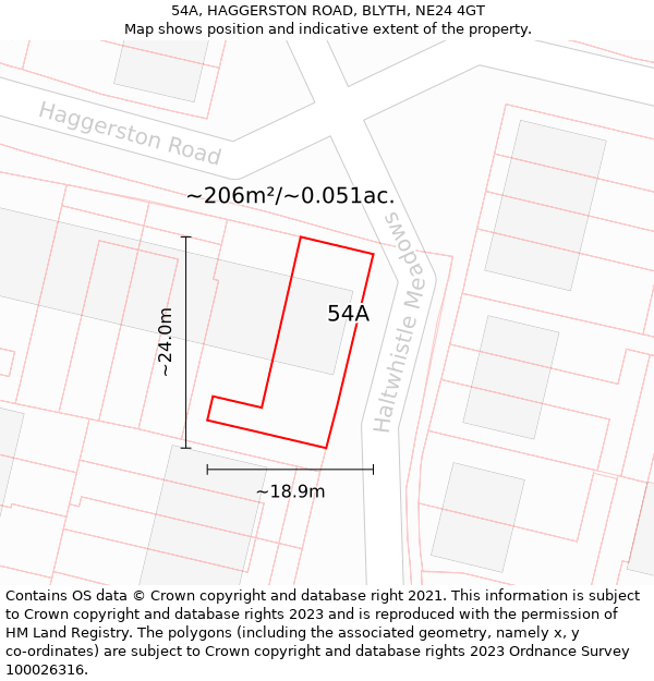 54A, HAGGERSTON ROAD, BLYTH, NE24 4GT: Plot and title map