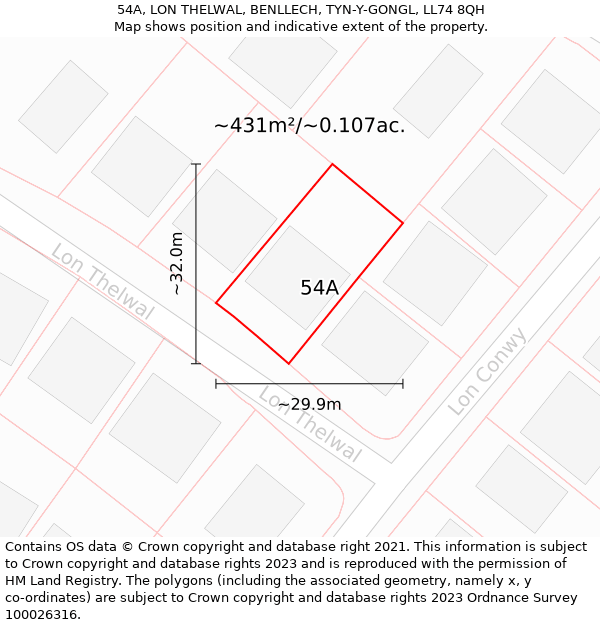 54A, LON THELWAL, BENLLECH, TYN-Y-GONGL, LL74 8QH: Plot and title map