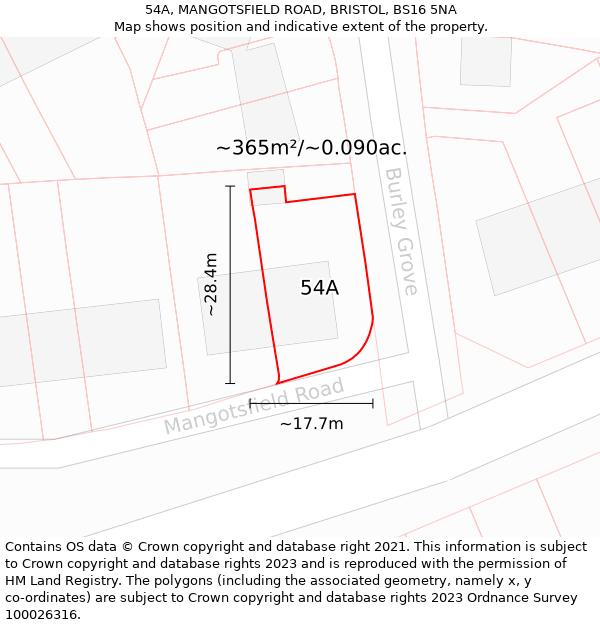 54A, MANGOTSFIELD ROAD, BRISTOL, BS16 5NA: Plot and title map