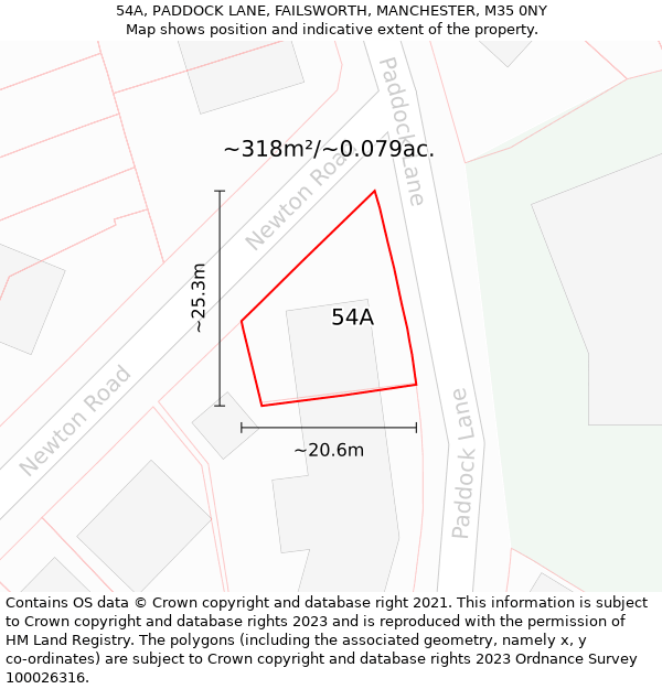54A, PADDOCK LANE, FAILSWORTH, MANCHESTER, M35 0NY: Plot and title map