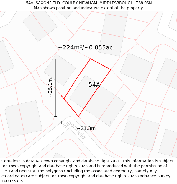 54A, SAXONFIELD, COULBY NEWHAM, MIDDLESBROUGH, TS8 0SN: Plot and title map