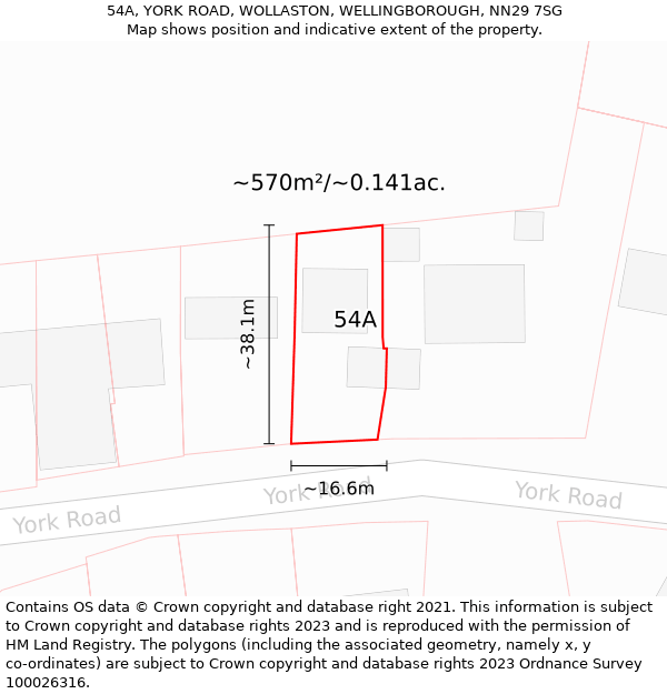 54A, YORK ROAD, WOLLASTON, WELLINGBOROUGH, NN29 7SG: Plot and title map