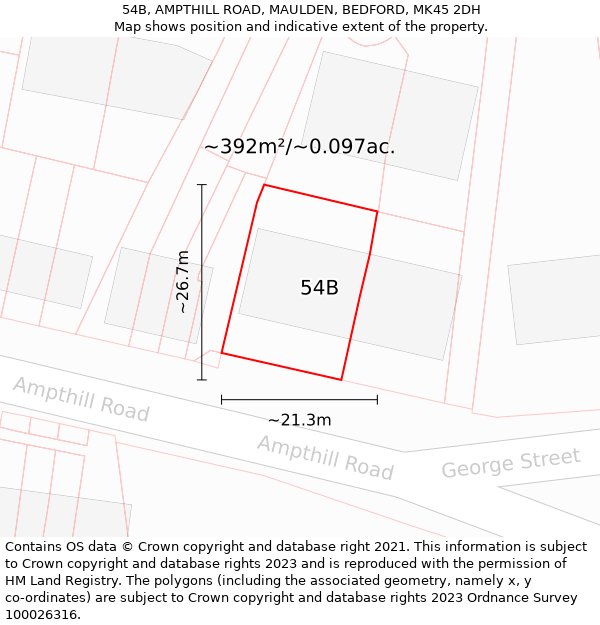 54B, AMPTHILL ROAD, MAULDEN, BEDFORD, MK45 2DH: Plot and title map