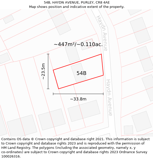 54B, HAYDN AVENUE, PURLEY, CR8 4AE: Plot and title map