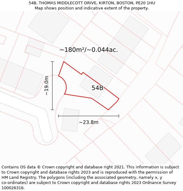 54B, THOMAS MIDDLECOTT DRIVE, KIRTON, BOSTON, PE20 1HU: Plot and title map