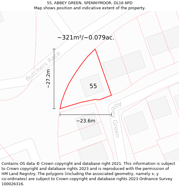 55, ABBEY GREEN, SPENNYMOOR, DL16 6PD: Plot and title map