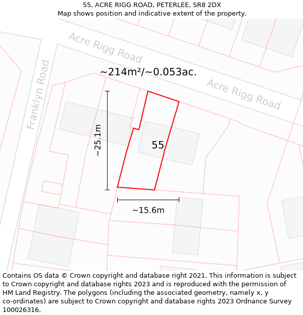 55, ACRE RIGG ROAD, PETERLEE, SR8 2DX: Plot and title map