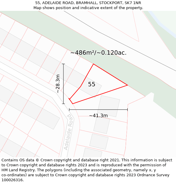 55, ADELAIDE ROAD, BRAMHALL, STOCKPORT, SK7 1NR: Plot and title map