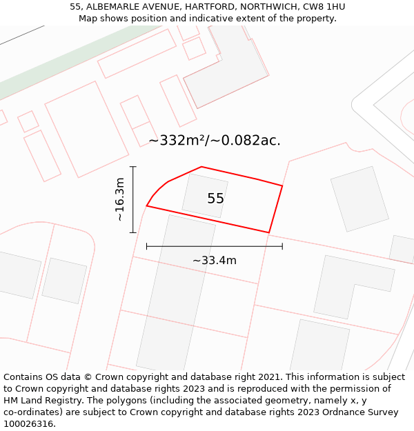 55, ALBEMARLE AVENUE, HARTFORD, NORTHWICH, CW8 1HU: Plot and title map