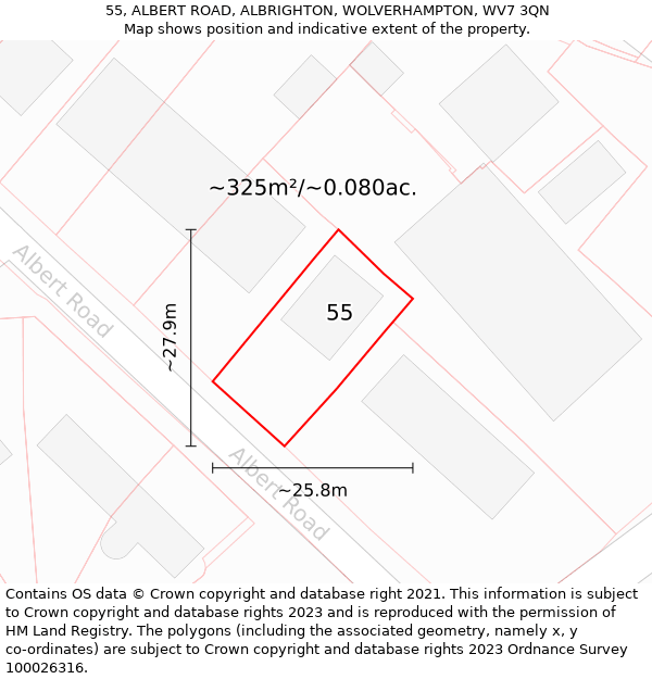 55, ALBERT ROAD, ALBRIGHTON, WOLVERHAMPTON, WV7 3QN: Plot and title map