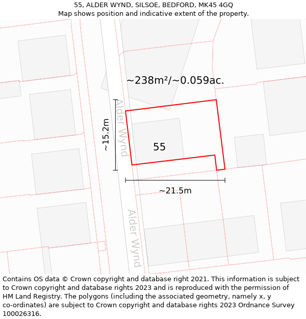 55, ALDER WYND, SILSOE, BEDFORD, MK45 4GQ: Plot and title map