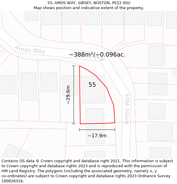 55, AMOS WAY, SIBSEY, BOSTON, PE22 0SU: Plot and title map