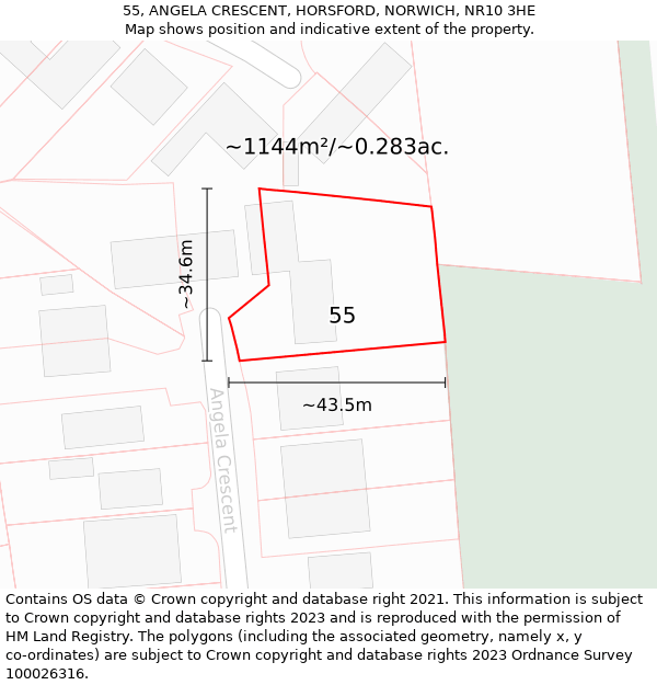 55, ANGELA CRESCENT, HORSFORD, NORWICH, NR10 3HE: Plot and title map